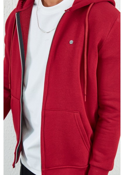 Kapüşonlu Fermuarlı Sweat Bordo fırsatları