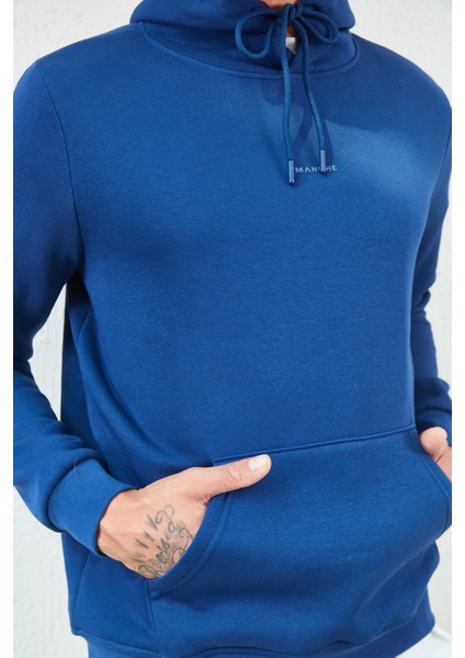 Kapüşonlu Basic Minimal Baskılı Sweat Marin fırsatları