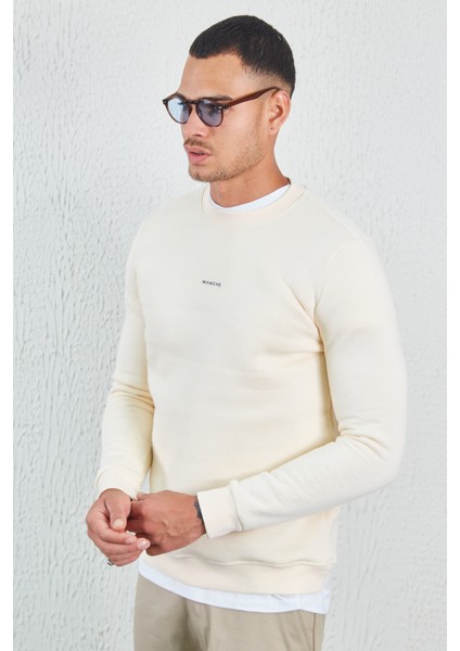 Bisiklet Yaka Basic Minimal Baskılı Sweat Ekru fiyatları