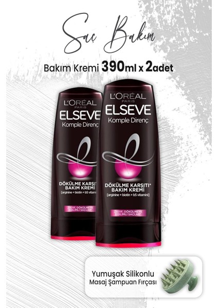 Komple Direnç Dökülme Karşıtı Krem 390 Ml X 2 Adet Ve Masaj Şampuan Fırçası Yeşil