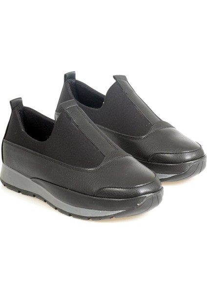 Siyah Içi Deri Ağzı Lastikli Streçli Bayan Ayakkabı