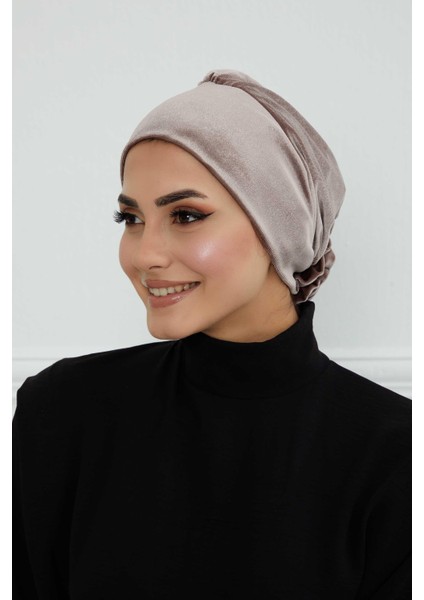 Gül Detaylı Kadife Bone,B-53K