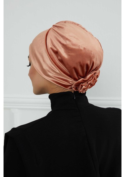 Gül Detaylı Kadife Bone,B-53K
