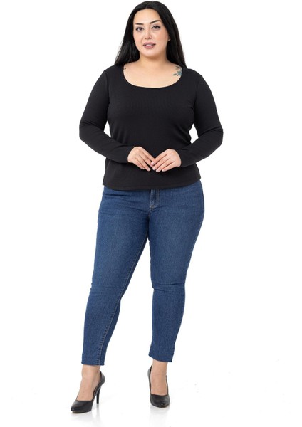 Büyük Beden Içi Şardonlu Uzun Kollu Fitilli Siyah Body fiyatları