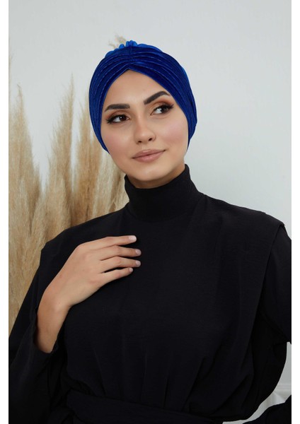 Pileli Kadife Tesettür Bone,B-13K