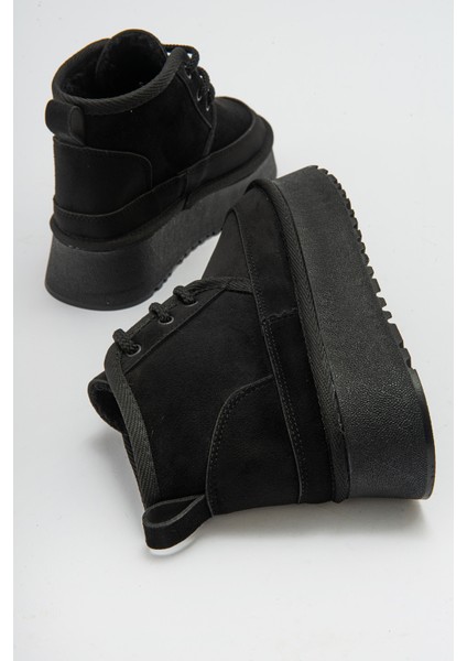 OVELA Siyah Kalın Taban Bağcıklı Kadın Spor Bot modelleri