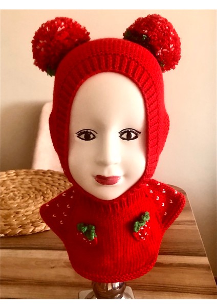 Bebek-Çocuk Kar Maskesi Balaklava Ponponlu Kırmızı Şapka fiyatları