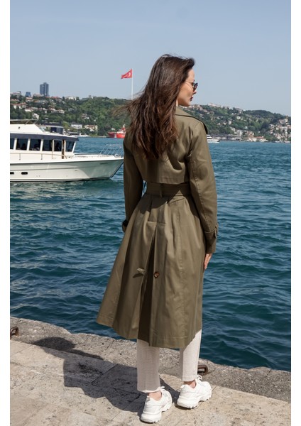 Esnek Pamuk Gabardin Uzun 110 cm Astarsız Kadın Trençkot 1117 modelleri