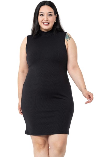 Büyük Beden Yarım Balıkçı Kaşkorse Içi Şardonlu Kolsuz Streç Kısa Siyah Elbise fiyatları