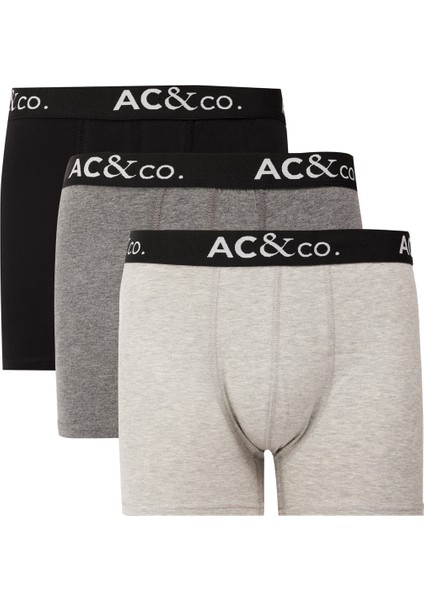 AC&Co / Altınyıldız Classics Erkek Lacivert-Yeşil Desenli Pamuklu Esnek 3'lü Boxer Paketi