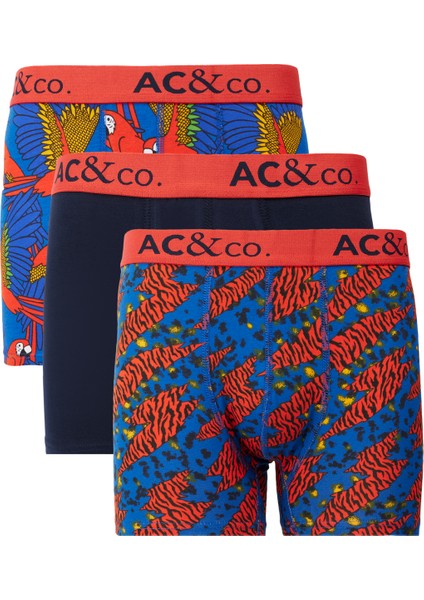 AC&Co / Altınyıldız Classics Erkek Lacivert-Kiremit Pamuklu Esnek Desenli 3'lü Boxer Paketi