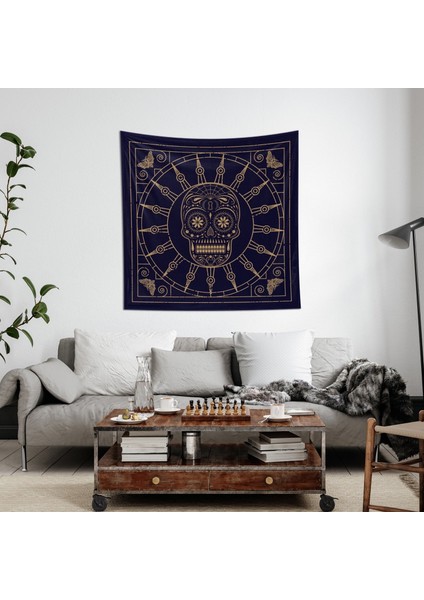 Mexican Skull Deep Blue Mandala Duvar Örtüsü