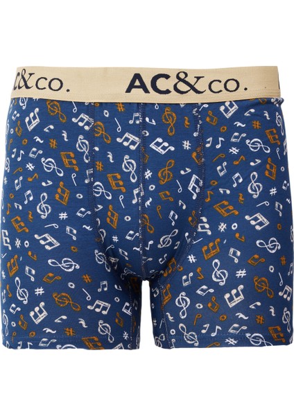 AC&Co / Altınyıldız Classics Erkek Lacivert-Kahverengi Pamuklu Esnek Desenli 3'lü Boxer Paketi