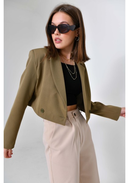 Haki Kruvaze Crop Blazer Ceket modelleri
