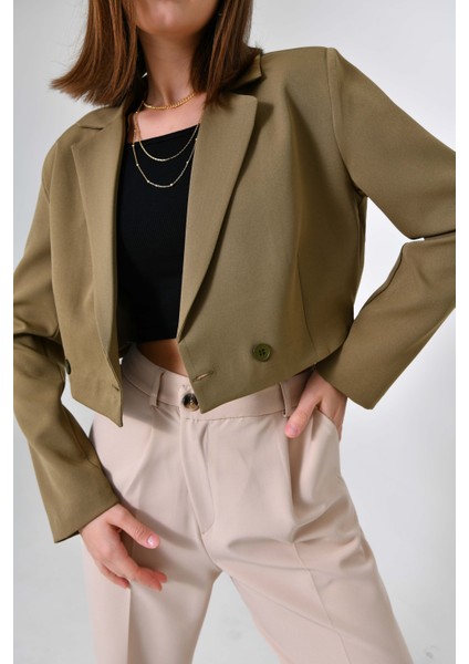Haki Kruvaze Crop Blazer Ceket fırsatları