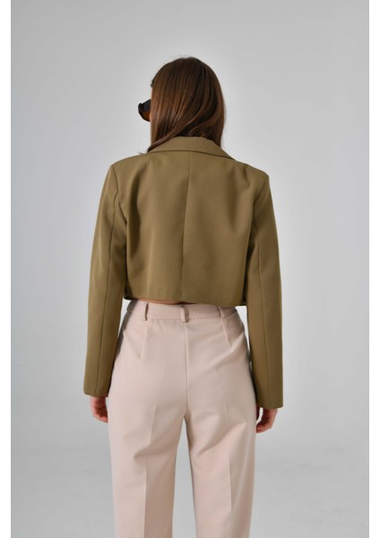 Haki Kruvaze Crop Blazer Ceket indirimleri