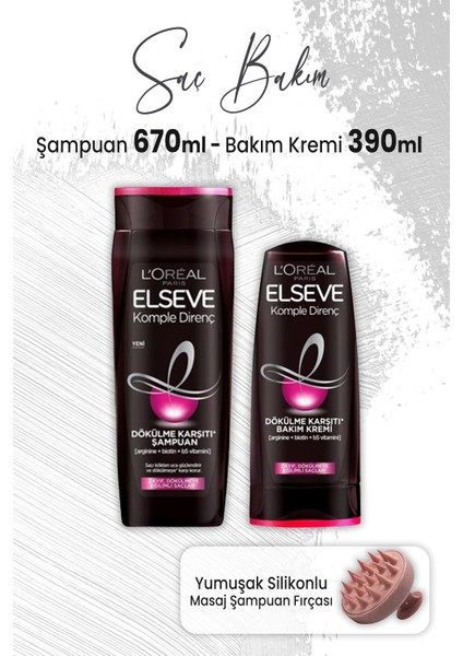 Komple Direnç Şampuan 670 Ml, Bakım Kremi 390 ml ve Masaj Şampuan Fırçası Pembe
