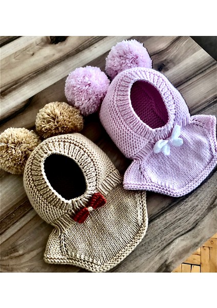 El Örgüsü Bebek Çocuk Kar Maskesi Balaklava Ponponlu Şapka fırsatları