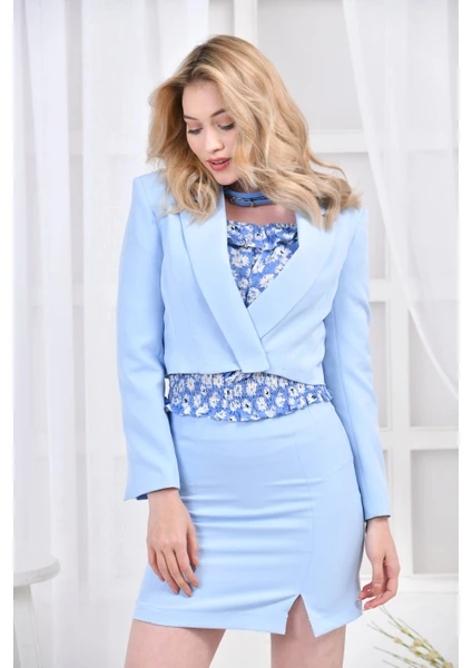 Kadın Kruvaze Crop Blazer Ceket