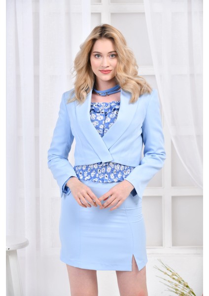 Kadın Kruvaze Crop Blazer Ceket