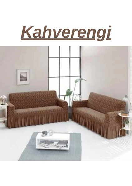 Jakarlı 3+3 Koltuk Takımı Örtüsü. Lastikli, Esnek, Yıkanabilir Koltuk, Kanepe, Çekyat Kılıfı