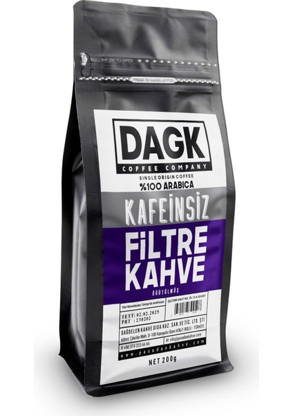 Kafeinsiz Filtre Kahve Öğütülmüş 200 gr