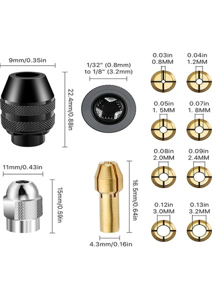 Yedek 4486 Matkap Aynası Pens Seti Pirinç Sağlam ve Dayanıklı Değişim Matkap Pensesi 1/8ın x 2, 3/32IN x 2, 1/16IN x 2, 1/32IN x 2 (Yurt Dışından)