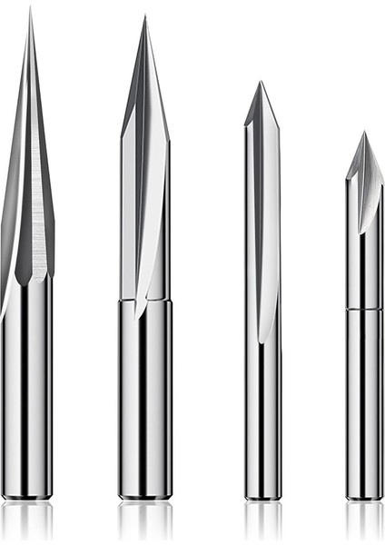 Cnc Freze Uçları Seti 1/4 Şaft, Gravür Ahşap Oyma Freze Ucu 6mm ve 4mm, V-Oluk, Profil Ucu, Tungsten Çelik - 4pcs (Yurt Dışından)