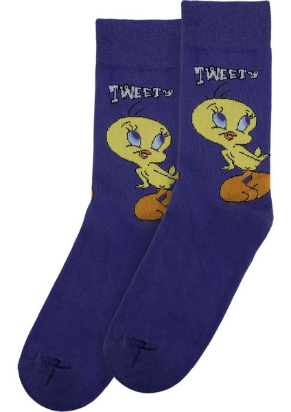Unisex Vegan Mavi Çorap - Warner Bros Tweety Classic Tasarım