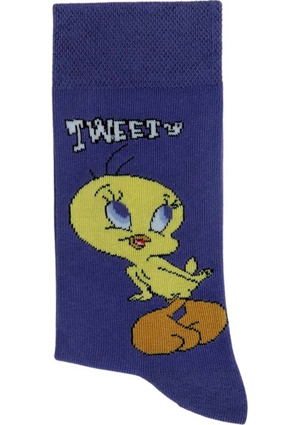 Unisex Vegan Mavi Çorap - Warner Bros Tweety Classic Tasarım