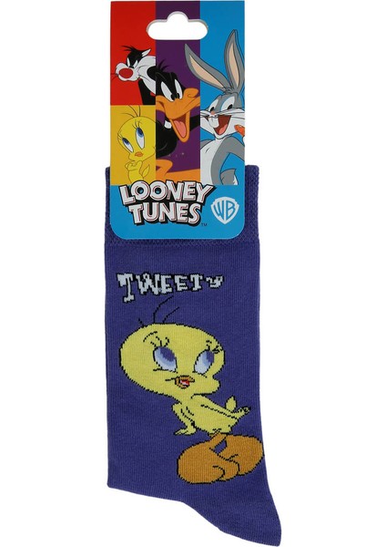 Unisex Vegan Mavi Çorap - Warner Bros Tweety Classic Tasarım