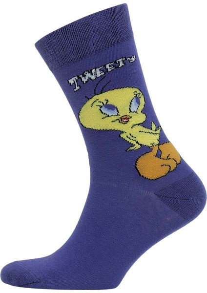 Unisex Vegan Mavi Çorap - Warner Bros Tweety Classic Tasarım