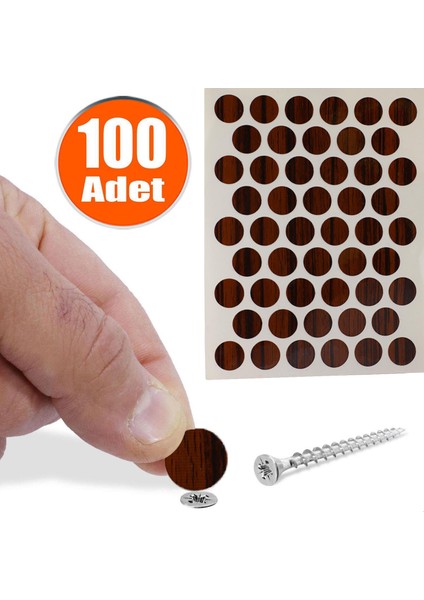 Yapışkanlı Vida Tapası Tıpası Parlak Abanoz Vida Kapatıcı Kapağı (100 Adet)