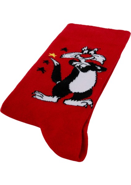 Unisex Vegan Kırmızı Çorap - Warner Bros Sylvester Classic Tasarım