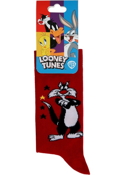 Unisex Vegan Kırmızı Çorap - Warner Bros Sylvester Classic Tasarım