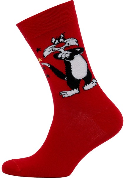 Unisex Vegan Kırmızı Çorap - Warner Bros Sylvester Classic Tasarım