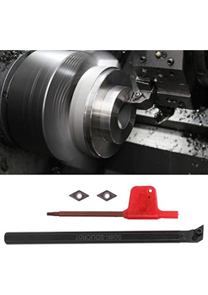 Cnc Torna Torna Takımı-1 x S08K-SDUCR07 Delik Işleme Çubuğu 2 x DCMT0702 Bıçaklar 1 x Anahtar-Siyah (Yurt Dışından)