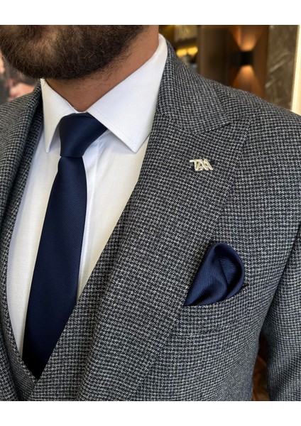Italyan Stil Slim Fit Ceket Yelek Pantolon Takım Elbise Lacivert T9795 modelleri