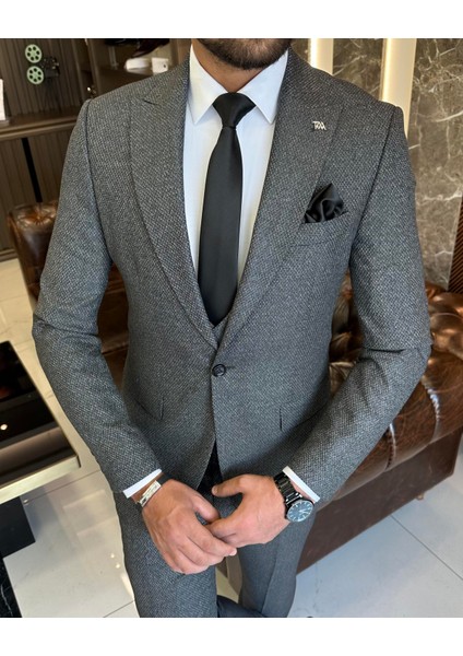 Italyan Stil Slim Fit Ceket Yelek Pantolon Takım Elbise Gri T10324 fiyatları