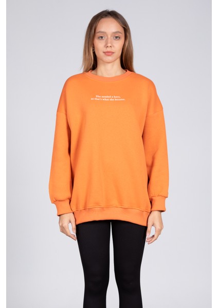 Barrels and Oil Ön Yazı Baskılı Sweatshirt Oranj