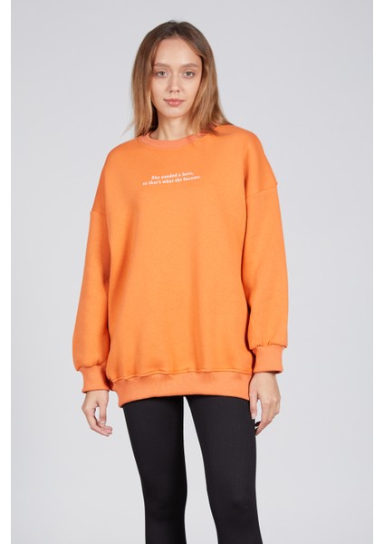 Barrels and Oil Ön Yazı Baskılı Sweatshirt Oranj