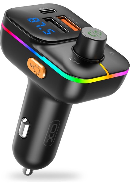 -BCC09 Rgb Multi-Functional Usb+Usb+C+Sd Kart Çakmaklık Girişli Transmitter Bluetooth Mp3 Çalar