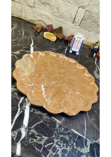 Mermer Çiçek Tabak Sunumluk Kuruyemişlik Çerezlik Servis Tabağı 25CM