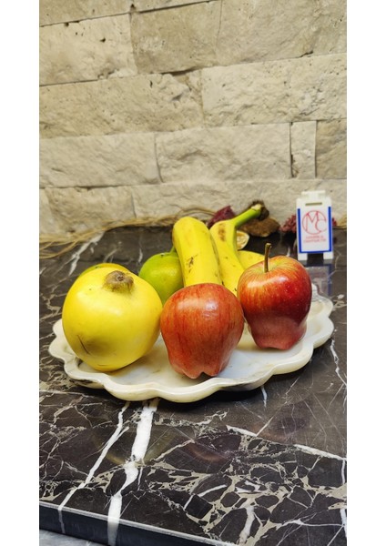 Mermer Çiçek Tabak Sunumluk Kuruyemişlik Çerezlik Servis Tabağı 25CM