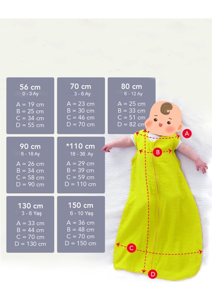 1.0 Tog 56 cm Torba Bebek Uyku Tulumu Kolsuz Yaprak Desen