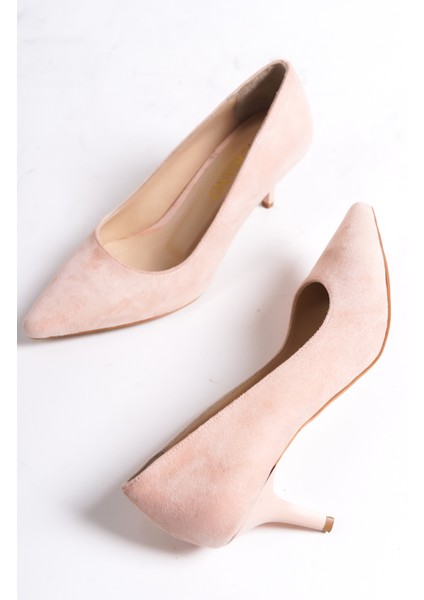 MBHRNS977-PD Kadın Süet Ince 6 cm Topuklu Pudra Stiletto & Topuklu Ayakkabı