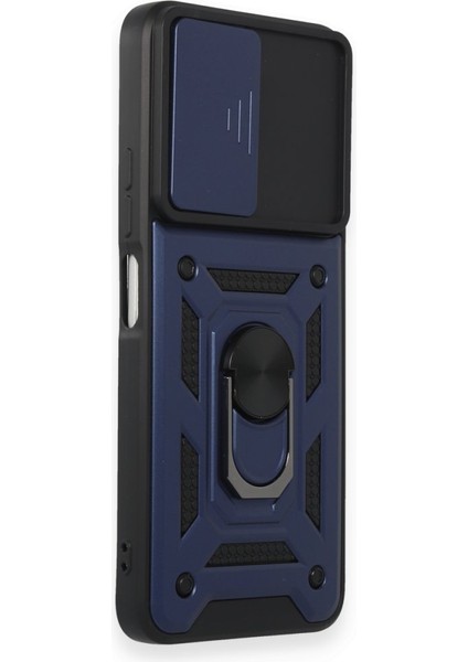 Casestreet Xiaomi Redmi 12 Kılıf Sert Silikon Tank Aramid Sürgülü Vega Yüzüklü Lacivert