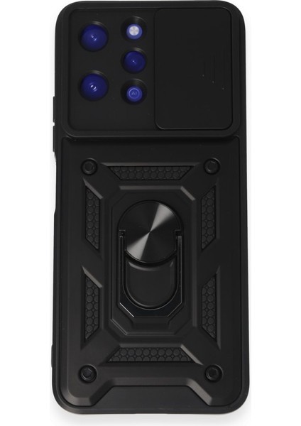 Casestreet Xiaomi Redmi 12 Kılıf Sert Silikon Tank Aramid Sürgülü Vega Yüzüklü Siyah