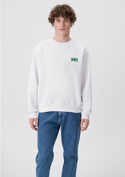 Erkek Mavi Logo Baskılı Beyaz Sweatshirt 0611716-620