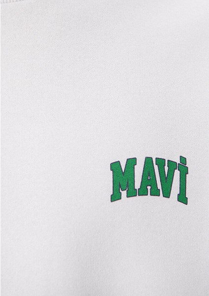 Erkek Mavi Logo Baskılı Beyaz Sweatshirt 0611716-620